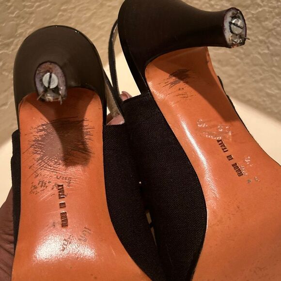 Salvatore Ferragamo 9.5 AAAA Slingback Mule Heels Black Patent Leather Witchy - Picture 10 of 12